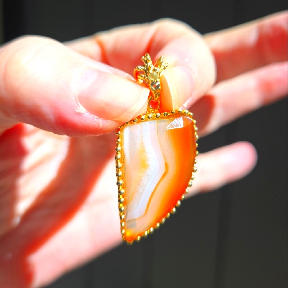 Creamsicle Agate Peridot & crime diopside sterling & gold pendant